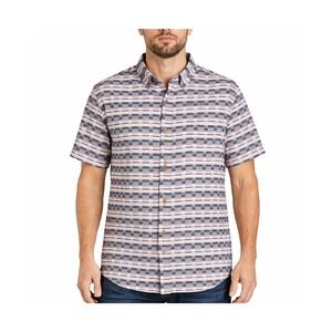 Ben Sherman Men Small Linen Cotton ShortSleeve ButtonDown Shirt Geometric Stripe